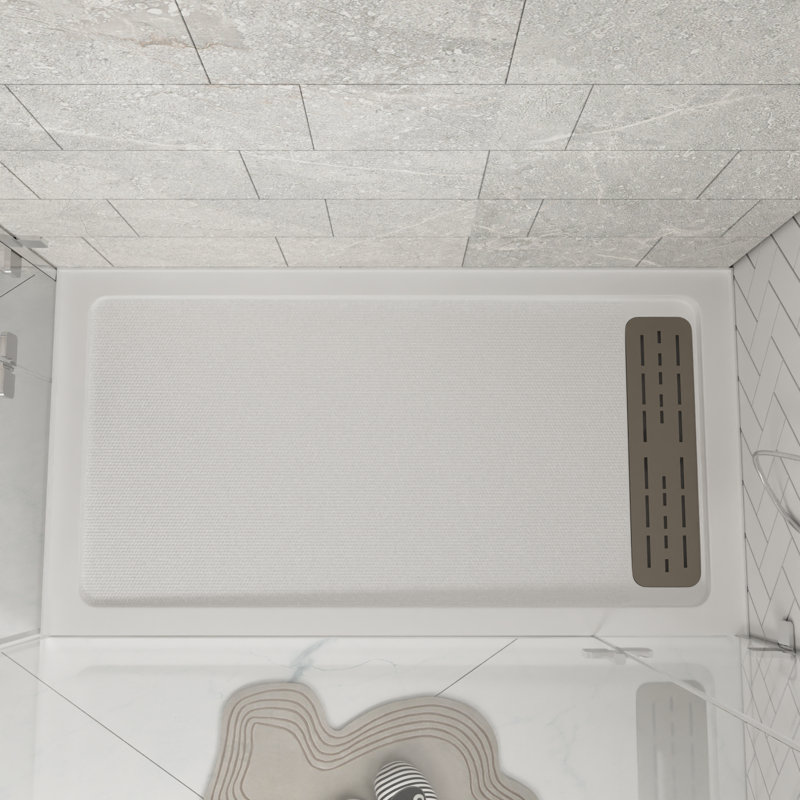 DeerValley 60" x 32" White Shower Base with Drain Assembly and Drain